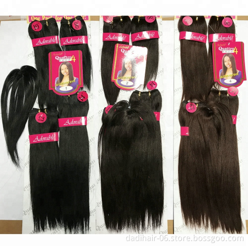 Hot sale Adorable top quality synthetic hair extension,straight yaki weave 4pcs/lot has 4 different length of hair weave fringe